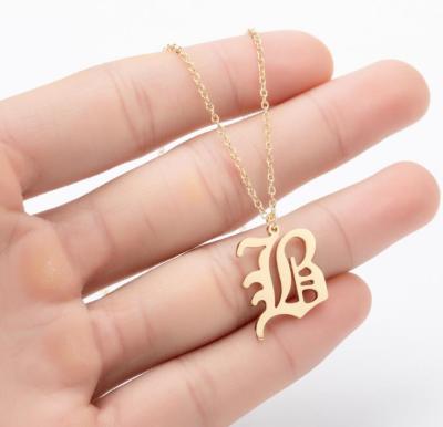 China Vintage Customized Old English One Letter Initial Necklaces 14K Gold Plated Silver Stainless Steel Necklace Pendant for sale