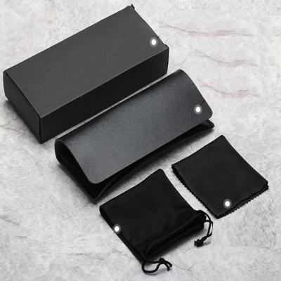 China Customized Customized Soft Style PU Leather Black Handmade Glass Case Sunglasses Folding Eyewear Case Set for sale