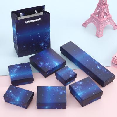 China Customization Customer Blue Starry Sky OEM Gift Box Ring Jewelry Packing Small Box Paper Bracelet for sale