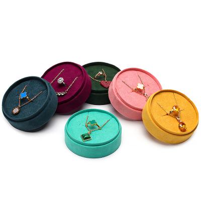 China Custom Jewelry Boxes Ring Boxes With Ribbon Logo Newest Fsahion Teal Velvet Jewelry Round Packaging Wholesale Gift for sale