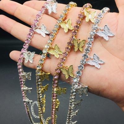 China 2020 Most Popular Trendy Tennis Iced Out Butterfly Anklet Chain Bracelet Hip Hop Charm Feet Jewelry 4mm for sale