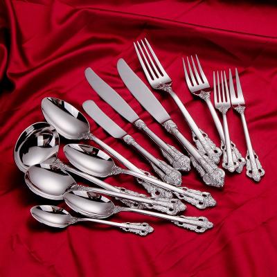 China 13pcs Elegant Metal Textured Silverware Finished Western Cutlery Set with Cake Fork, Butter Knife, Soup Spoon, Gravy Ladle for sale