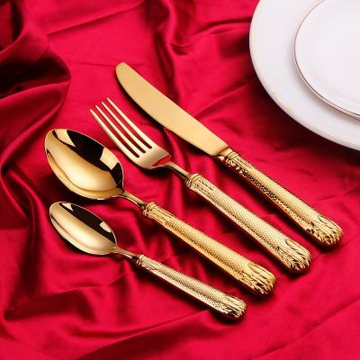 China Viable Bright Stainless Steel Modern Royal Luxury Wedding Gold Flatware Flatware Bright Bright Sets for sale