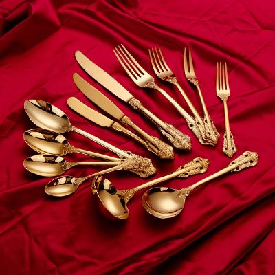 China Wedding Home Restaurant Hotel 18/8 Stainless Steel Cutlery Set Gold Luxury Elegant Flatware Spoons Forks And Knives For Events for sale