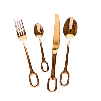 China Sustainable Luxury Design Wedding Copper Gold Plated Silverware Stainless Steel Flatware Set Gold Flatware for sale