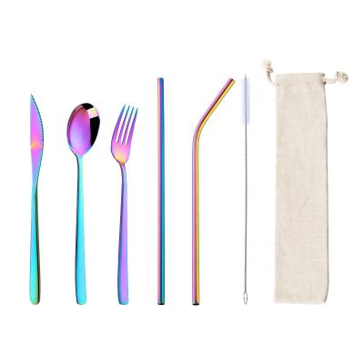 China Amazon Stainless Steel Cutlery Utensil and Office Metal Durable Colorful Straw Portable Camping Travel Reusable Cutlery Set with Case for sale