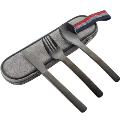 China China Manufacturers Excellent Quality Stainless Steel Reusable Outdoor Camping Hiking Travel Cutlery Set With Portable Travel Bag For Kids for sale