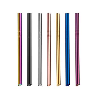 China Viable best selling products in Amazon Elephant bevel cut metal boba pointed diagonal straws 215*12mm bubble milk tea straw for sale