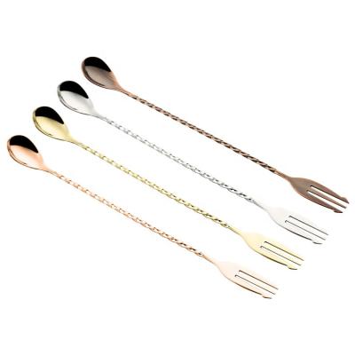 China Disco Ball Cocktail Stirrer Spiral Stirring Extended Handle Stirring Messy Person Stainless Steel Double Head Mixing Spoon for sale