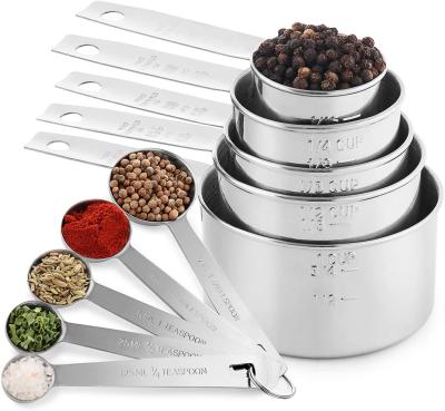 China Food grade quality stainless steel measuring cups and sustainable measuring cups set of 10 pieces for sale