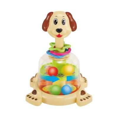 China Educational Plastic Cartoon Dog Baby Funny Rotating Animal Toys With Colorful Ball 26x17.5x15cm for sale