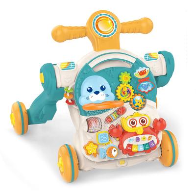 China Musical 4 in 1 Baby Walker Toy Educational Activity Stroller Sit to Hold Music Baby Walker with Learn Table for Boy Girl Children for sale