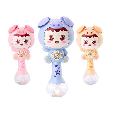 China Toy New Born Educational Cute Soft Shaking Bell Pig Music Stick Baby Toys Silicone Teether for sale