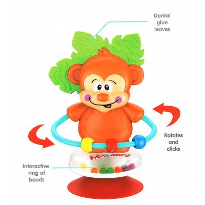 China Soft Early Educational Cup Toy Rattles Toy Suction Teether Shaker Monkey Sucker Bell Combination for Children for sale