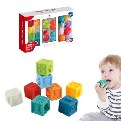 China DIY TOY 20 PCS Early Education Silicone Hand Hook Soft Tactile Squeeze Puncher Animal Balls Building Block Sets Toy For Baby for sale