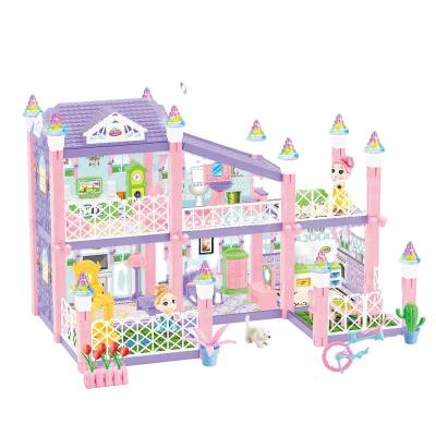 China 165PCS DIY Plastic Girl Gift Exquisite Dreamy Princess House Model Scene Villa Pretend Play Toy With Light And Music for sale