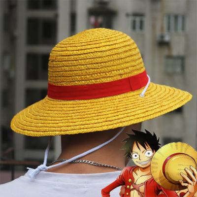 China Japanese Anime Striped Luffy ONE PIECE Fashion Unisex Big Sun Visor Sun Straw Cosplay Beach Hat for sale