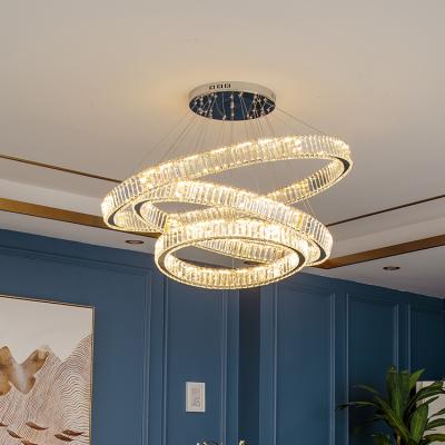 China High grade steel+ K9 modern luxury circle rings crystal hanging lighting pendant light gold led Crystal Chandelier for sale