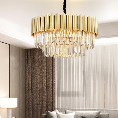 China Nordic Luxury High Grade Steel+ K9 Crystal Stainless Steel Indoor Lighting Living Room Round Led Chandelier Light for sale