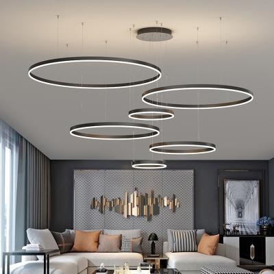 China Single Piece Nordic Acrylic LED Ring Pendant Lamp Home Living Decorative Iron Grade +high Shape Modern Chandelier for sale