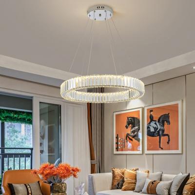 China Customized high grade steel+ K9 Gold Ring Decorative Modern Home Living Room LED Crystal Pendant Light for sale