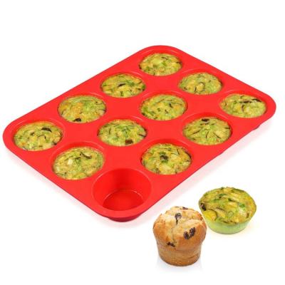 China Sustainable 12 Cavity Muffin Pan Molds Baking Silicone Cake Non-Stick Mold For Cupcakes for sale