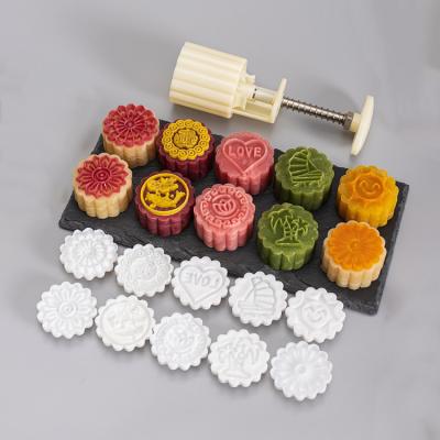 China Viable DIY Moon Cake Maker 4/5/6/10Pcs Stamps Flower Shape 50g White Mooncake Press Molds for sale