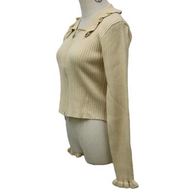 China Anti-wrinkle women's lapel open-breasted coat knitted cardigan sweater women long sleeve fashion double zipper head new for sale