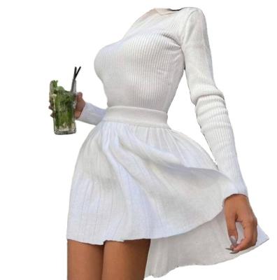 China Anti-wrinkle women's sailor skirt sexy bold knit sweater show figure slim girls knitted skirt suit for sale