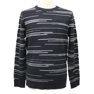 China Hot sale Anti-wrinkle 12GG men's black long sleeve sweater white line custom knitted crewneck sweater for men for sale