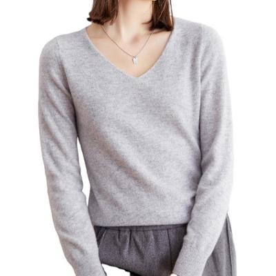 China Casual Anti-wrinkle Women's Slim Drop Shoulder Top Up Long V-Neck Knitted Sweater Inner Lap Sleeve Pullover Sweater Women's Knitted Sweater for sale