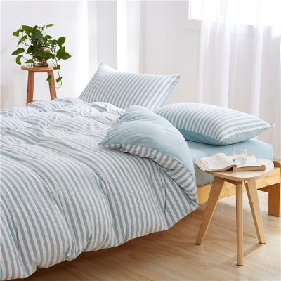 China Plaid Knitted 100cotton Bedding Set Sheet Comforter Duvet Cover Stripe Streaks Cyan White for sale