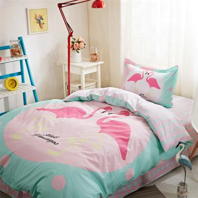 China Single Cartoon Kids Bedspread Fitted Flat Sheet Bedding Set Flamingos for sale