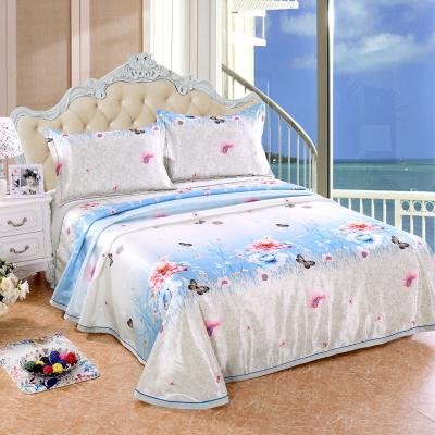 China Jacquard China Style Silk Bed Sheet Spread Flat Sheet Set 100% Polyester Flower Sea Garden Butterfly for sale