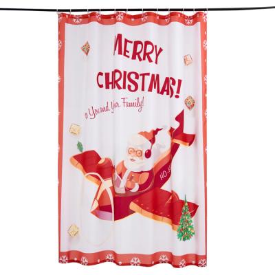 China 2021 Viable Waterproof Printed Shower Curtains For Bathroom Christmas Elements Curtain With 12 Shower Curtain Hooks for sale