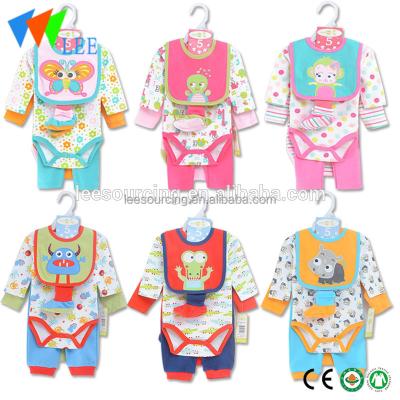 China Wholesale High Quality 100% Cotton 4pcs Baby Romper Antibacterial Custom Print Cartoon Clothing Sets Polyester/Cotton For Spring for sale