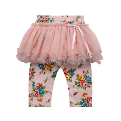 China Anti-wrinkle fashion party girl leggings cotton pants Tulle skirt pants dresses colorful printing pantskirt for kids baby for sale