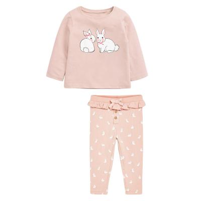 China New Leesourcing Cartoon Rabbit Print Children Clothing Autumn Breathable Long Sleeve Suit for sale