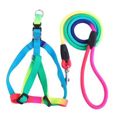 China Personalized Colorful Nylon Pet Leash Set Round Rope Pet Leash and Collar Set Trunk Pet Harness Back Leash for sale