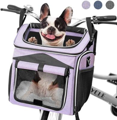 China Breathable Expandable Foldable Soft-sided Reflective Dog Bike Basket Carrier Strips Dog Backpack Carrier for sale