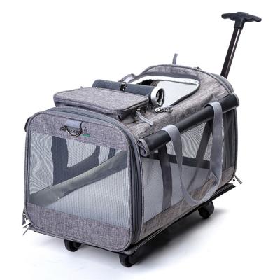 China Breathable Foldable Walking Cart Rolled Stroller Large Capacity Pet Carrier Roller Dog Cat Carrier On Mute Wheels for sale