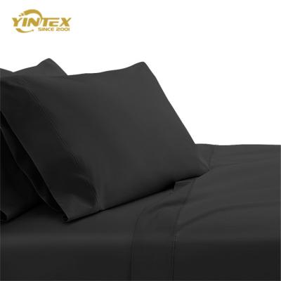 China Easy Care 4 Piece Fitted Sheet with Extra Wide Cotton Cloth Double Zipper Sheet Set Black for sale