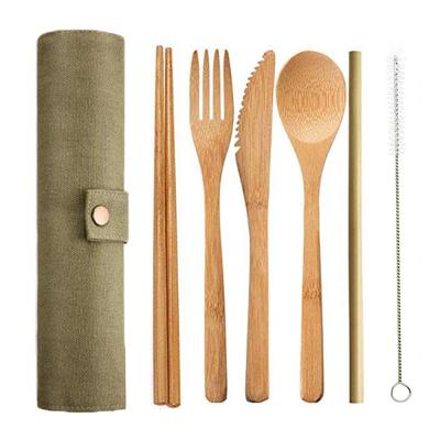 China 2020 Hot Selling Sustainable Eco Friendly Bamboo Cutlery Set Spoon Fork Reusable Knife Straw Cleaner For Travel for sale