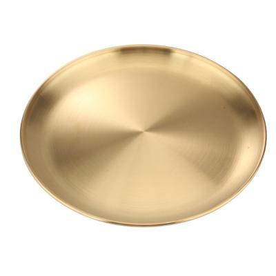 China Amazon Party Accessories Sustainable Round Stainless Steel Matte , Mirror Silver Metal Food Serving Tray for sale