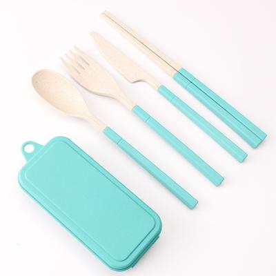 China Viable Folded Wheat Cutlery Set With Special Color Folding Spoon Fork Knife And Chopsticks With Small Wheat Crate for sale