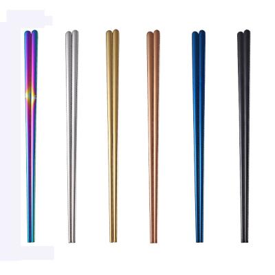 China Viable Custom 304 Stainless Steel Flat Chopsticks Korean Colorful Titanium Chopsticks For Wedding Gift for sale