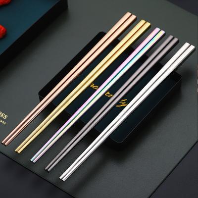 China Viable Wholesale Chinese Square Chopsticks RTS 304 Stainless Steel Anti-scalding Metal Chopsticks for sale