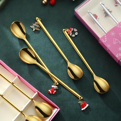 China Viable Custom Christmas Spoon Silver Stainless Steel Metal Christmas Teaspoon Set Christmas Decorations for sale