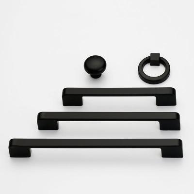 China Modern Modern Furniture  Handles  Cabinet Hardware Black Wardrobe Door Knobs Simple Zinc Door Pulls for sale