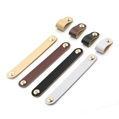 China Modern Leather Handle Zinc Alloy Knob Kitchen Dresser Cabinet Handle Leather Drawer Handle Pulls for sale